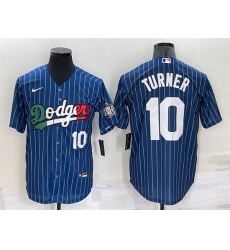 Men Los Angeles Dodgers 10 Justin Turner Navy Mexico Cool Base Stitched Baseball Jersey
