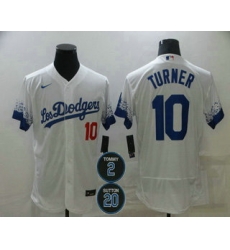 Men Los Angeles Dodgers 10 Justin Turner White 2 20 Patch City Connect Flex Base Stitched Jersey