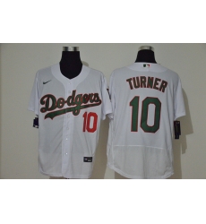 Men Los Angeles Dodgers 10 Justin Turner White With Green Name Stitched MLB Flex Base Nike Jersey