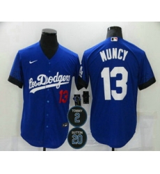 Men Los Angeles Dodgers 13 Max Muncy Blue 2 20 Patch City Connect Number Cool Base Stitched Jersey
