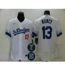 Men Los Angeles Dodgers 13 Max Muncy White 2 20 Patch City Connect Flex Base Stitched Jersey