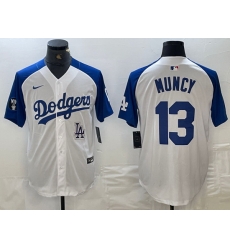 Men Los Angeles Dodgers 13 Max Muncy White Blue Vin Patch Cool Base Stitched Baseball Jersey 10