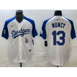 Men Los Angeles Dodgers 13 Max Muncy White Blue Vin Patch Cool Base Stitched Baseball Jersey 10