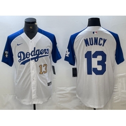 Men Los Angeles Dodgers 13 Max Muncy White Blue Vin Patch Cool Base Stitched Baseball Jersey 4