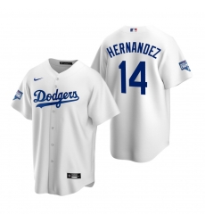 Men Los Angeles Dodgers 14 Enrique Hernandez White 2020 World Series Champions Replica Jersey
