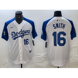 Men Los Angeles Dodgers 16 Will Smith White Blue Vin Patch Cool Base Stitched Baseball Jersey 8