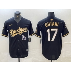 Men Los Angeles Dodgers 17 Shohei Ohtani Black Gold Stitched Cool Base Nike Jersey