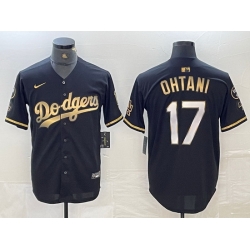 Men Los Angeles Dodgers 17 Shohei Ohtani Black Gold Stitched Cool Base Nike Jerseys