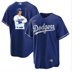 Men Los Angeles Dodgers 17 Shohei Ohtani Blue Big Logo Cool Base Stitched Jerseys