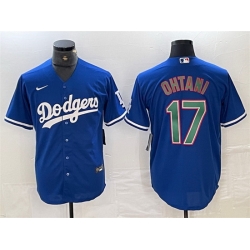 Men Los Angeles Dodgers 17 Shohei Ohtani Blue Green Cool Base Stitched Baseball Jersey