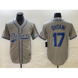 Men Los Angeles Dodgers 17 Shohei Ohtani Grey Cool Base With Patch Stitched Baseball Jersey