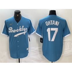 Men Los Angeles Dodgers 17 Shohei Ohtani Light Blue Throwback Cool Base Stitched Baseball Jersey