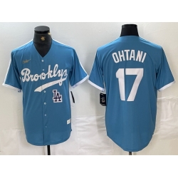 Men Los Angeles Dodgers 17 Shohei Ohtani Light Blue Throwback Cool Base Stitched Baseball Jerseys