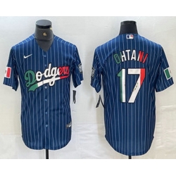 Men Los Angeles Dodgers 17 Shohei Ohtani Mexico Blue Pinstripe Cool Base Stitched Jerseys