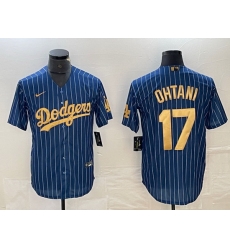 Men Los Angeles Dodgers 17 Shohei Ohtani Navy Gold Cool Base Stitched Jersey