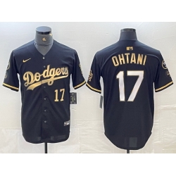 Men Los Angeles Dodgers 17 Shohei Ohtani Number Black Gold Stitched Cool Base Nike Jersey