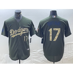 Men Los Angeles Dodgers 17 Shohei Ohtani Number Green Salute To Service Stitched Cool Base Nike Jersey