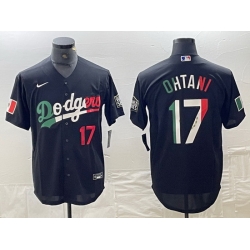 Men Los Angeles Dodgers 17 Shohei Ohtani Number Mexico Black Cool Base Stitched Baseball Jerseys