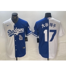 Men Los Angeles Dodgers 17 Shohei Ohtani White Blue Split Cool Base Stitched Baseball Jersey C