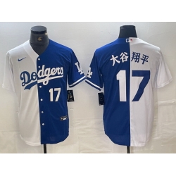 Men Los Angeles Dodgers 17 Shohei Ohtani White Blue Split Cool Base Stitched Baseball Jerseys