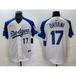 Men Los Angeles Dodgers 17 Shohei Ohtani White Blue Vin Patch Cool Base Stitched Baseball Jersey 6