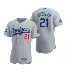 Men Los Angeles Dodgers 21 Walker Buehler Gray 2020 World Series Champions Flex Base Jersey