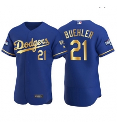 Men Los Angeles Dodgers 21 Walker Buehler Men Nike Authentic 2021 Gold Program World Series Champions MLB Jersey Royal
