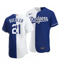 Men Los Angeles Dodgers 21 Walker Buehler Split White Blue Two Tone Jersey