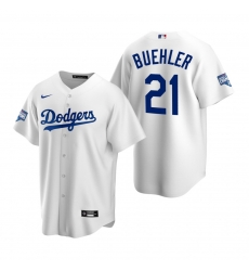 Men Los Angeles Dodgers 21 Walker Buehler White 2020 World Series Champions Replica Jersey
