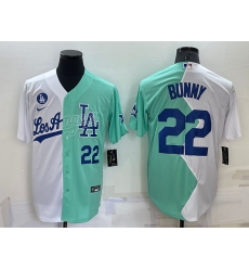 Men Los Angeles Dodgers 22 Bad Bunny 2022 All Star White Green Cool Base Stitched Baseball Jersey