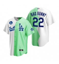 Men Los Angeles Dodgers 22 Bad Bunny 2022 All Star White Green Cool Base Stitched Baseball Nike Jersey