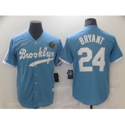 Men Los Angeles Dodgers 24 Kobe Bryant Light Blue Throwback With KB Patch Cool Base Stitched Baseball Jersey