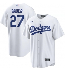 Men Los Angeles Dodgers 27 Trevor Bauer White Nike Cool Base Jersey