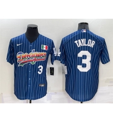 Men Los Angeles Dodgers 3 Chris Taylor Navy Mexico Rainbow Cool Base Stitched Baseball Jersey