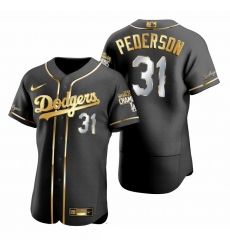 Men Los Angeles Dodgers 31 Joc Pederson Black 2020 World Series Champions Gold Edition Jersey