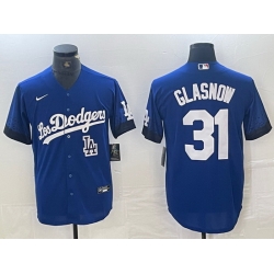 Men Los Angeles Dodgers 31 Tyler Glasnow Blue City Connect Cool Base Stitched Baseball Jersey 2
