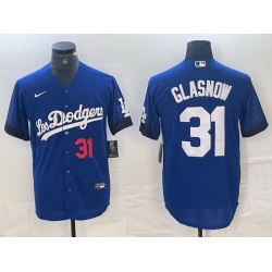 Men Los Angeles Dodgers 31 Tyler Glasnow Blue City Connect Cool Base Stitched Baseball Jersey 4