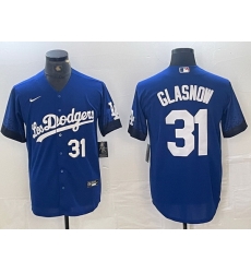 Men Los Angeles Dodgers 31 Tyler Glasnow Blue City Connect Cool Base Stitched Baseball Jersey