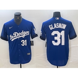 Men Los Angeles Dodgers 31 Tyler Glasnow Blue City Connect Cool Base Stitched Baseball Jersey