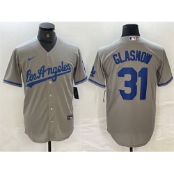 Men Los Angeles Dodgers 31 Tyler Glasnow Grey Cool Base Stitched Baseball Jersey