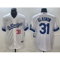 Men Los Angeles Dodgers 31 Tyler Glasnow White City Connect Cool Base Stitched Baseball Jersey 3