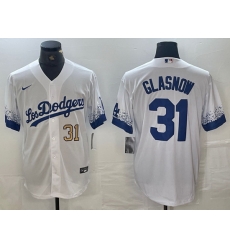 Men Los Angeles Dodgers 31 Tyler Glasnow White City Connect Cool Base Stitched Baseball Jersey 5