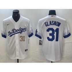 Men Los Angeles Dodgers 31 Tyler Glasnow White City Connect Cool Base Stitched Baseball Jersey 5