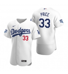 Men Los Angeles Dodgers 33 David Price White 2020 World Series Champions Flex Base Jersey