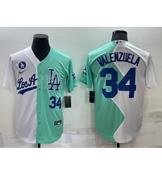 Men Los Angeles Dodgers 34 Fernando Valenzuela 2022 All Star White  Green Cool Base Stitched Baseball Jersey