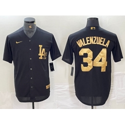 Men Los Angeles Dodgers 34 Toro Valenzuela Black Gold Cool Base Stitched Baseball Jersey