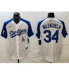 Men Los Angeles Dodgers 34 Toro Valenzuela White Blue Vin Patch Cool Base Stitched Baseball Jersey  8