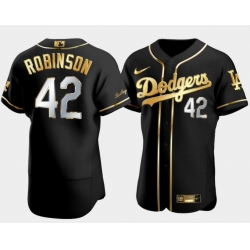 Men Los Angeles Dodgers 42 Jackie Robinson Black Gold Stitched Baseball Jersey