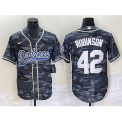 Men Los Angeles Dodgers 42 Jackie Robinson Gray Camo Cool Base With Patch Stitched Baseball Jersey