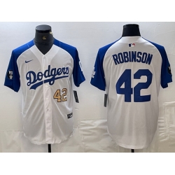Men Los Angeles Dodgers 42 Jackie Robinson White Blue Vin Patch Cool Base Stitched Baseball Jersey 1